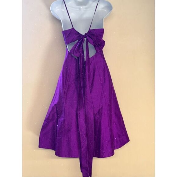 Watters Raw Silk bright purple tie back semiformal fit and flare dress sz 2 - Picture 4 of 7